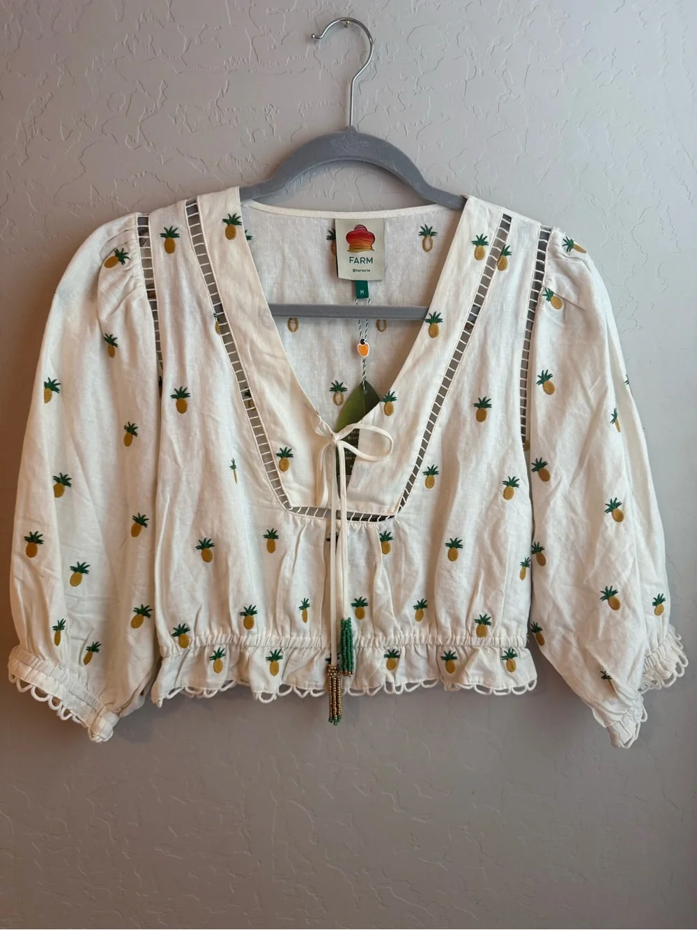 NWT FARM Rio Pineapple Embroidered Blouse - Picture 1 of 8